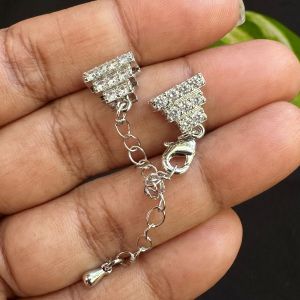 Zircon Stone Clasp, 4 strand, Silver Finish with extender chain, Sold by 1 piece
