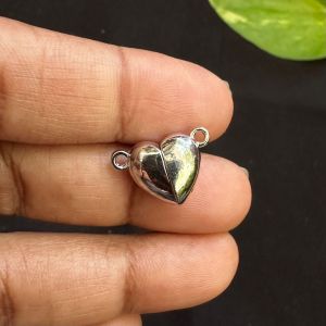 Magnetic Clasp, Heart Shape, Silver Finish, Sold by 1 piece