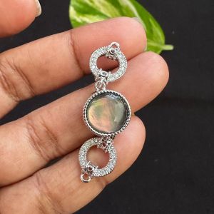 Zircon stone Magnetic Clasp, Round Shape, Silver Finish, Sold by 1 piece