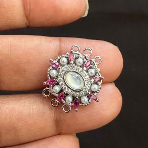 Zircon stone Magnetic Clasp, 3 strand, Silver Finish,(Pink) Sold by 1 piece