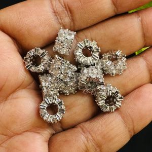 Zircon Rondelle, (6*9), Silver Finish, Sold by 1 piece