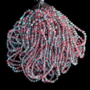 Crackle Glass Beads, 8mm Round, Blue with Red