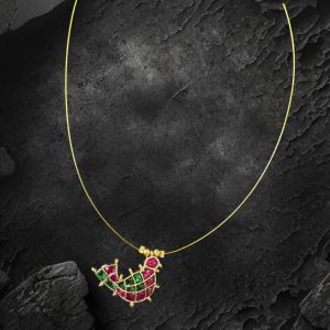  Jadau Pendant With Invisible Wire ( Bird) , Multicolour