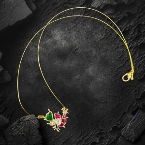  Jadau Pendant With Invisible Wire ( Bird) , Pink and Green