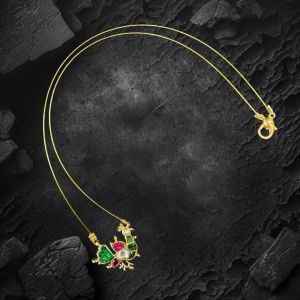 Jadau Pendant With Invisible Wire ( Bird) , Multicolour