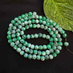 Printed Glass Beads,Green with white Double Shade ,30"(100 Beads Approx)