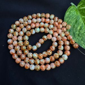 Printed Glass Beads,Brown with yellow Double Shade ,30"(100 Beads Approx)