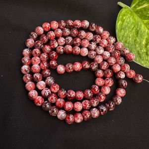 Printed Glass Beads,Red with white Double Shade ,30"(100 Beads Approx)