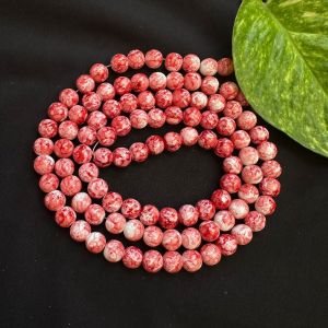 Printed Glass Beads,Pink with white Double Shade ,30"(100 Beads Approx)