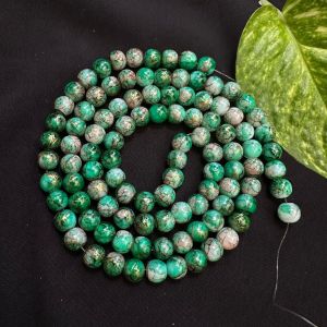 Printed Glass Beads,Green with white Double Shade ,30"(100 Beads Approx)