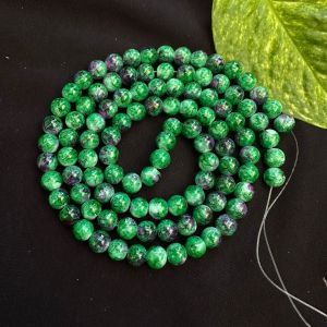 Printed Glass Beads,Green with Voilet Double Shade ,30"(100 Beads Approx)