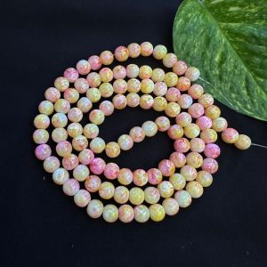 Printed Glass Beads,Pink with yellow Double Shade ,30"(100 Beads Approx)