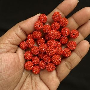 Rhinestones Balls, 10mm, Orange, Pack Of 10 Pcs