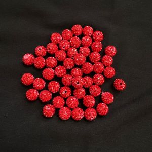 Rhinestones Balls, 10mm, Red, Pack Of 10 Pcs