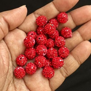 Rhinestones Balls, 10mm, Red, Pack Of 10 Pcs