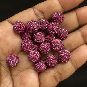 Rhinestones Balls, 10mm, Dark Pink, Pack Of 10 Pcs