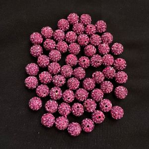 Rhinestones Balls, 10mm, Dark Pink, Pack Of 10 Pcs