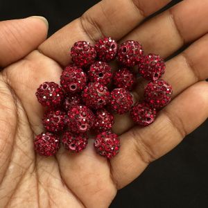 Rhinestones Balls, 10mm, Maroon, Pack Of 10 Pcs