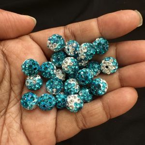 Rhinestones Balls, 10mm, Peacock blue Double shade , Pack Of 10 Pcs