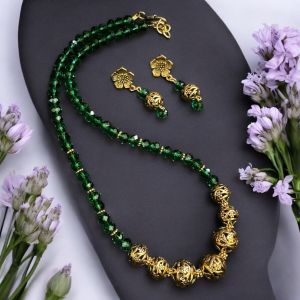 Crystals with oxidised gold balls Necklace with earrings