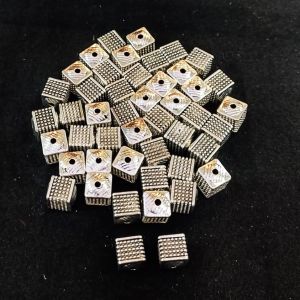 Antique Silver Metal Beads,Cube beads, 8x8 mm, Pack Of 25 Grams