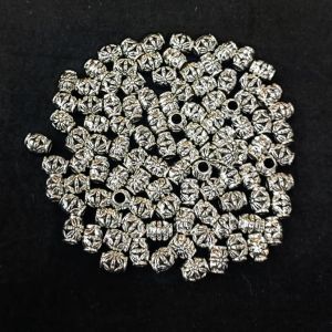 Antique Silver Metal Beads,Floral Drum, 7x9mm, Pack Of 25 Grams