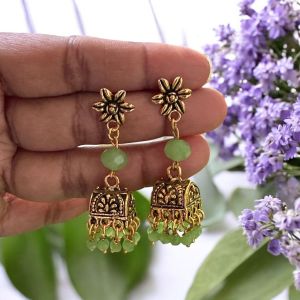 Antique Gold Jhumkas, With Flower Stud
