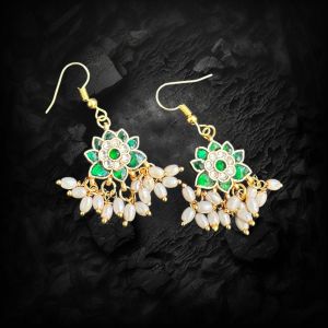 Jadau Flower Earrings,Green