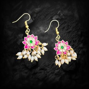 Jadau Flower Earrings,Pink