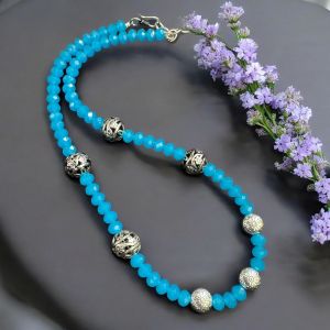 Glass crystals with German silver balls Necklace with Earrings