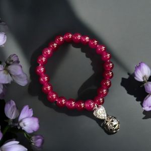 Glass bead Bracelet with German silver ball charm Bracelet