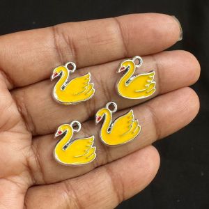 Metal Enamel Charms,Swan,Yellow, Pack Of 4 Pieces