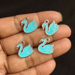 Metal Enamel Charms,Swan,Sky Blue, Pack Of 4 Pieces