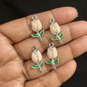 Metal Enamel Charms,Tulip,Peach, Pack Of 4 Pieces