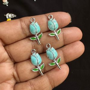 Metal Enamel Charms,Tulip,Sky Blue, Pack Of 4 Pieces