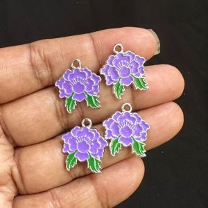 Metal Enamel Charms,Flower,Purple, Pack Of 4 Pieces