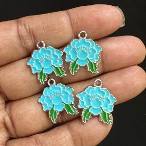 Metal Enamel Charms,Flower,Sky Blue, Pack Of 4 Pieces