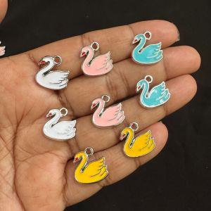 Metal Enamel Charms,Swan,Assorted,Pack of 8