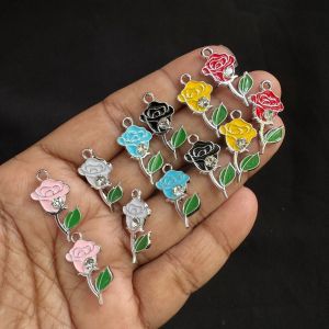 Metal Enamel Charms,Rose,Assorted,Pack of 12