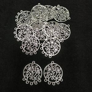 Earring Connector, Antique Silver,Vintage Tibetan Flower Circle Charm with 5 holes Pack Of 5 Pairs