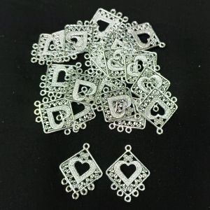 Earring Connector, Antique Silver,Heart within Diamond with 5 holes Pack Of 5 Pairs