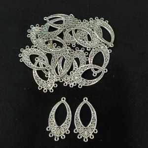 Earring Connector, Antique Silver,Oval Charm with 5 holes Pack Of 5 Pairs