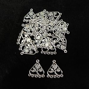 Earring Connector, Antique Silver,Flower within Triangle charm with 5 holes, Pack Of 5 Pairs