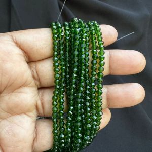 Glass Crystal, Rondelle, 4mm,Leaf Green,Pack of 4 strings