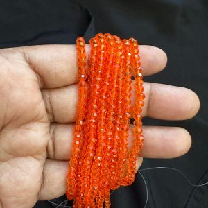 Glass Crystal, Rondelle, 3mm,Orange, Pack of 4 Strings