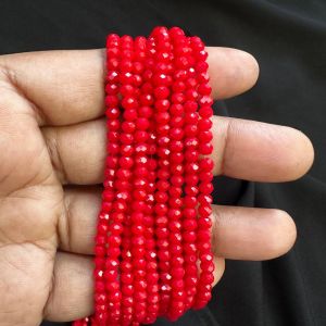 Glass Opaque Crystals 4mm, Rondelle,Pack of 4 Strings,Red