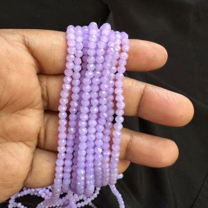 Glass Opaque Crystals, Rondelle,3mm,Lavender, Pack of 4 Strings