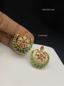 Matt Finish Stud, Green And Ruby Pink