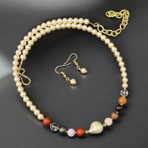 7 Chakra Gemstones with shell pearls Necklace with Earrings