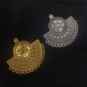 Antique Silver and Gold Metal Pendant,Semi Circle